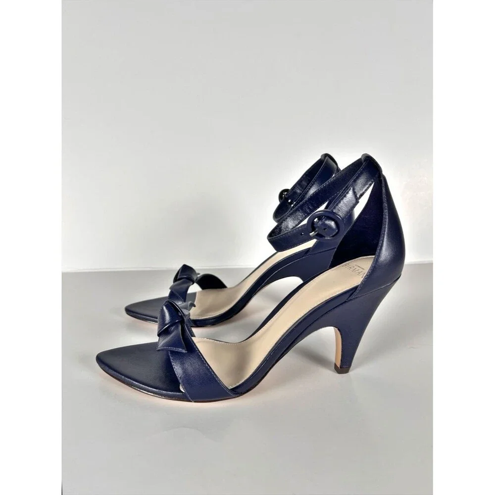 Alexandre Birman Clarita Frenchie Leather Sandal Heel in Twilight Blue Size 39.5